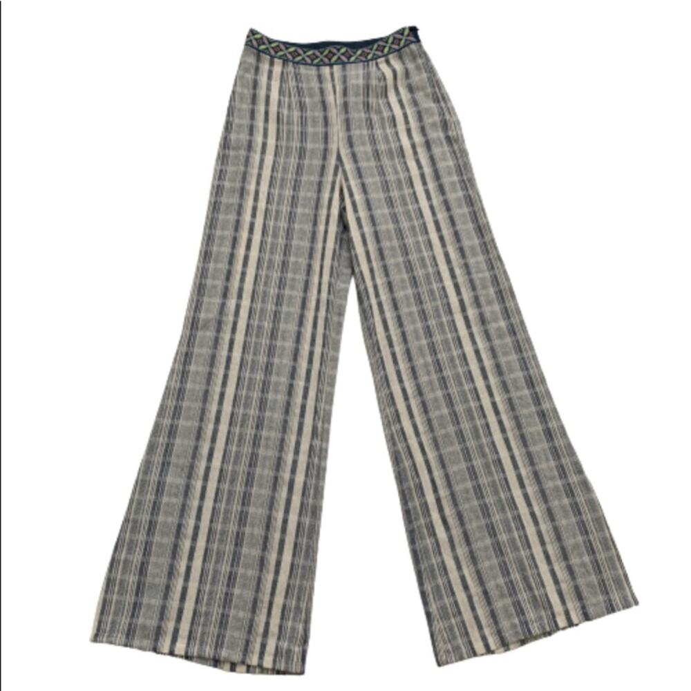 Flying Tomato Pants Wide Leg Blue Taupe Striped High Waisted Palazzo Small NWT - Picture 1 of 12